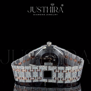 Montre de luxe Moissanite Iced Out, cadran entièrement pavé, ton or rose et argent, style Hip Hop, montre-bracelet unisexe - Product Image 2