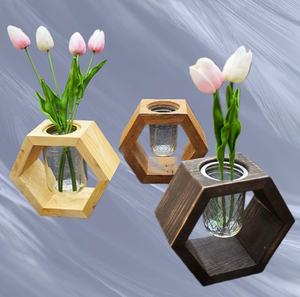 Support hexagonal en bois pour fleurs, design minimaliste, support de plantes de bureau intérieur, finition naturelle, multifonction, 20L, fabriqué en Inde - Product Image 3