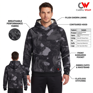 Sudadera con Capucha Extra Grande y Gruesa - 100% Algodón French Terry con Estampado de Camuflaje Otoñal y Serigrafía - Product Image 5