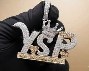 Pendentif Moissanite entièrement serti de pierres, en argent sterling 925 plaqué or 18 carats, breloque lettre couronne, bijoux hip-hop pour hommes - Product Image 2