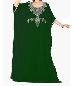 Abaya Casual de Poliéster Verde con Cuentas para Mujer, Larga hasta el Suelo, Manga Larga, Cuello Alto, Modesta, para Fiesta de Noche, Tallas Grandes, con Bordado - Product Image 2