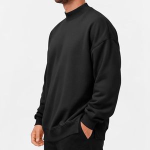 เสื้อสเวตเชิ้ตผ้าเทอร์รี่สีดำสนิททรงโอเวอร์ไซส์ คอกลม ระบายอากาศดี เรียบง่าย สไตล์มินิมอล แขนเสื้อแบบดรอปโชว์เดอร์ สำหรับผู้ชาย - Product Image 3