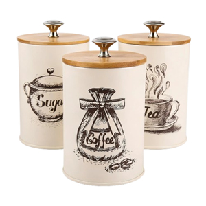 3-Piece Vintage Metal Kitchen Canister Set With Airtight Bamboo Lids Retro Coffee Tea Sugar Container <b>Jar</b> For Farmhouse Canister - Product Image 1