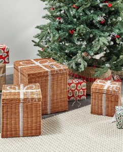 Ensemble de 3 paniers en rotin tissés à la main de qualité supérieure, boîtes de rangement pour cadeaux de Noël, style vintage, meilleur choix pour la décoration de Noël - Product Image 2