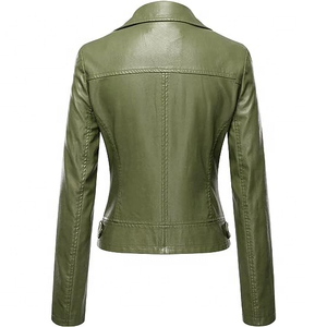 Chaqueta de Motociclista de Cuero Genuino de Oveja para Mujer, Estilo Urbano, Manga Larga, Transpirable, con Cremallera Frontal y Logotipo, Colección Primavera - Product Image 3
