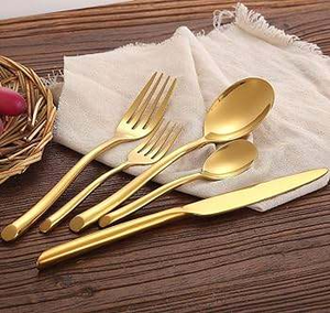 Juego de cubiertos de metal de diseño moderno para el hogar, color dorado, cubiertos de diseño moderno, cucharas de acero espejado - Product Image 2