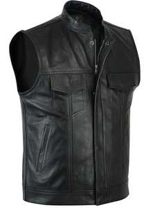 Gilet tactique réversible en cuir véritable 100% pour homme, respirant, style motard, pour club de motards, automne - Product Image 3