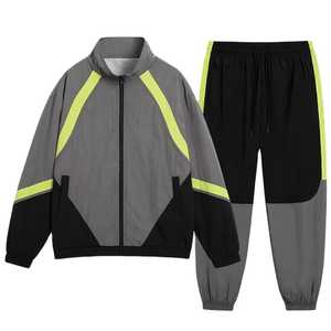 Veste de survêtement unisexe noire à blocs de couleur, manches longues, col montant, style sportif, légère en polyester, pour le printemps - Product Image 1