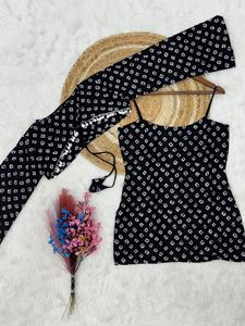 Kurti Exclusivo de Algodón Negro Estampado con Pantalones Patiala Blancos, Ropa Casual Tradicional India, Kurtis hasta el Tobillo con Encaje Kodi - Product Image 6