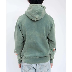Men's Regular Fit Hooded Sweatshirt Green Cotton French Terry Hand Embroidery Casual Winter Streetwear 300g Quick Dry <b>Acid</b> <b>Wash</b> - Product Image 2