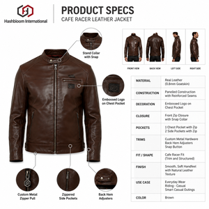 Premium <b>Men's</b> Slim Minimalist Dark Brown Moto <b>Jacket</b> 0.8mm Goatskin <b>Leather</b> Stand Collar Breathable Windproof Sustainable - Product Image 5