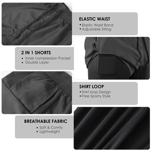 Breathable Fabric Gym Fitness <b>Shorts</b> For Adult 2 In 1 Inner <b>Compression</b> Pocket Double Layer <b>Short</b> For Youth - Product Image 5