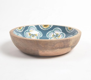 Nuevo 2024 Best Seller Esmaltado Floral Diseñador Motivo Mango Lujo Tazón de madera Fabricante Mayorista a granel - Product Image 3