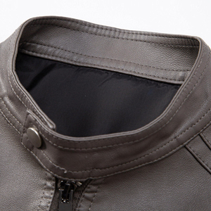 Stand Collar Mens Leather Fashion <b>Jacket</b> Regular Fit Sheepskin Coat Casual Basic Style Soft Breathable Daily Wear Apparel - Product Image 4
