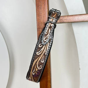 Nuevo logotipo personalizado, cuero mecanizado a mano, patrón Floral occidental personalizado, Collar para mascotas, Collar de perro con hebilla duradera de cuero genuino - Product Image 4