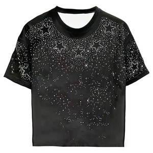 T-shirt à manches courtes pour hommes, imprimé étoile scintillante et strass, col rond, décontracté, graphique brillant, léger, confortable, streetwear - Product Image 1