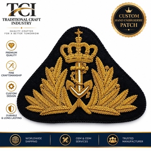 Traditional Craft Industry Custom Gold Bullion Crown Anchor Hand Embroidery Patch - Product Image 2