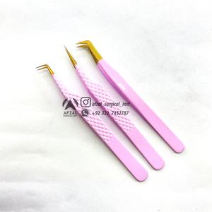 Puntas doradas con pinzas para pestañas de acero inoxidable sostenible Rosa bebé Agarre de microfibra Pinzas para pestañas de acero inoxidable puntiagudas - Product Image 3