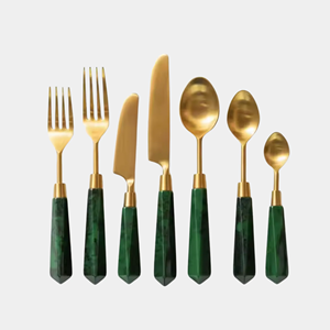 Modern Gold Cutlery Set with Green <b>Acrylic</b> Handles Premium Flatware Dining Utensils for Wedding and Daily Use - Product Image 6