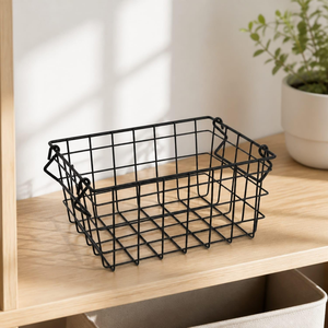 Cesta de Alambre Metálico Hecha a Mano con Asas, Cesta Decorativa de Almacenamiento de Tejido Abierto para Hogar, Cocina, Baño, Lavandería, Frutas y Decoración - Product Image 4