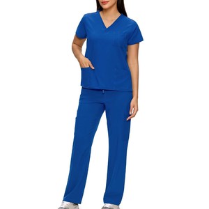 Prix d'usine – Ensemble de blouses médicales unisexe bleu à col en V, en toile respirante et confortable, uniforme d'hôpital avec pantalon inclus, tenue d'infirmière - Product Image 1