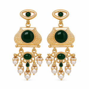 Boucles d'oreilles pendantes ethniques plaquées or antique de haute qualité, fournisseur en gros, design fantaisie avec sertissage clos pour femmes, idéales pour les fêtes, style Rajasthan - Product Image 1