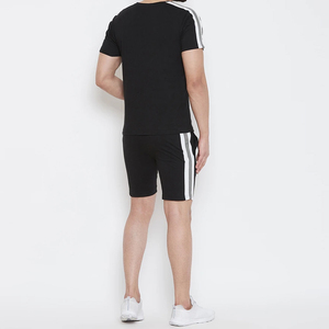 Men's <b>Cream</b> Striped <b>T</b>-<b>Shirt</b> And Shorts Set Crew Neck Knitted Casual Summer Wear Breathable Streetwear - Product Image 5