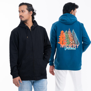 Sweat à capuche d'hiver pour homme, écologique et de qualité supérieure, en tissu polaire confortable, fermeture éclair sur le devant, couleur noire et logo. - Product Image 3