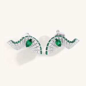 Luxury Women's <b>Emerald</b> Cut <b>Stud</b> Earrings With Marquise Diamond Wings Channel Setting 18K Solid Gold Party Jewelry - Product Image 1