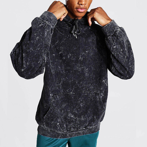 Sudadera con Capucha Negra Lavada Oversize para Hombre, Ajuste Regular, Forro Polar de Algodón Ecológico, Diseño Color Block, Casual, para Otoño, con Bolsillo - Product Image 3