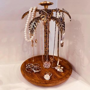 Modern Luxury Round Wooden Arabic Decorative <b>Tray</b> with Brass Palm Tree Handmade Dates Serving Bowl Party Disposable - Product Image 2