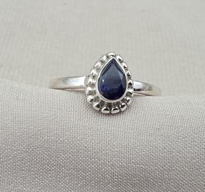 Anillo de zafiro azul natural en forma de pera, plata de ley 925, joyería de zafiro en forma de lágrima, perfecto para mujeres. - Product Image 4