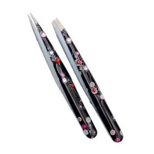 Floral Print Stainless Steel Slant Tip Eyebrow Tweezers Beauty Makeup <b>Tool</b> Set Paper Coated Precision Grooming <b>Tool</b> - Product Image 1