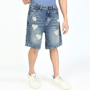 Shorts Bermuda en jean déchiré bleu clair pour homme, taille mi-haute élastique, en coton tissé, style urbain, anti-UV, séchage rapide, décontracté - Product Image 4