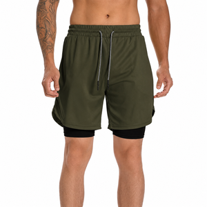 Shorts de sport 2-en-1 de haute qualité pour hommes, tricotés, à séchage rapide, respirants, écologiques, unis et personnalisables - Product Image 1