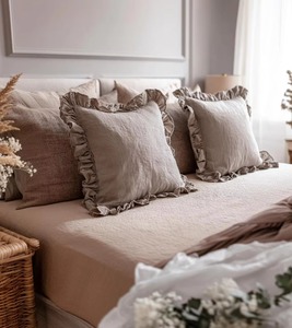 Square Linen Cushion Cover with Ruffle Trim Modern Style Home <b>Decor</b> <b>Pillow</b> Case Solid Color Hotel Use Stitching - Product Image 1