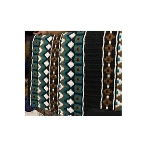 Western Saddle Pad Teal <b>Brown</b> & White Navajo Pattern Handwoven <b>Wool</b> Contoured Horse Riding Blanket Tack Gear - Product Image 3