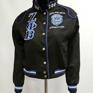 Zeta Phi Beta Sorority Varsity Jacket Women White Blue Embroidered Logo Full Sleeve Cotton College Wear - Product Image 2
