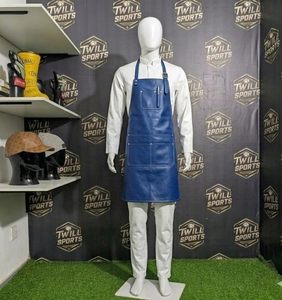 Classic Blue Cowhide <b>Leather</b> Water Resistant Fashionable Bib <b>Apron</b> with Multiple Pockets for Cooking Baking Daily Use - Product Image 3