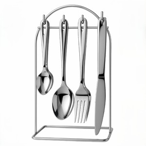 24-Piece Modern Sustainable Stainless Steel Cutlery <b>Set</b> with Stand Dishwasher Safe Premium Silver Finish <b>Spoon</b> <b>Fork</b> Knife <b>Set</b> - Product Image 1