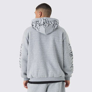 ชุดวอร์มกราฟฟิตีไซส์ใหญ่สำหรับผู้ชาย แฟชั่นสีเทาอมเขียว ชุดฮู้ดซิปและกางเกงจ็อกเกอร์ สกรีนโลโก้ได้ตามต้องการ - Product Image 4