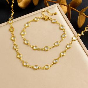 Luxury 18K <b>Gold</b> Plated Multicolor Stone Necklace and <b>Bracelet</b> Jewelry Set for Women Party Wedding Gift - Product Image 4