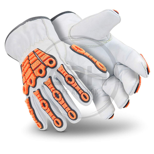 Premium Leather Work <b>Gloves</b> Reinforced <b>Knuckle</b> Finger Panels Orange Grip Workwear <b>Gloves</b> For Mechanic Workshop Industrial - Product Image 1