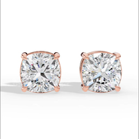 Boucles d'oreilles solitaires en diamant de laboratoire taille coussin radiant de qualité supérieure |   Bijoux de mariée en or 10 carats certifiés IGI pour femmes, à porter au quotidien