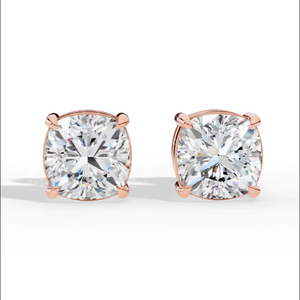 Boucles d'oreilles clous solitaires en diamant de laboratoire taille coussin Radiant, or 10K, bijoux fins de luxe, fournisseur en gros - Product Image 1