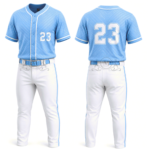 Maillot de baseball pour homme avec numéro 23, sublimé, bleu clair, manches courtes, pantalon blanc, tissu respirant en maille - Product Image 1