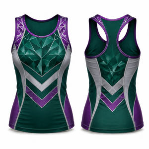 Débardeur sportif MEGAMAPLE pour femme, vert et violet, col en V, séchage rapide, tricoté en polyester/coton, sublimation - Product Image 1