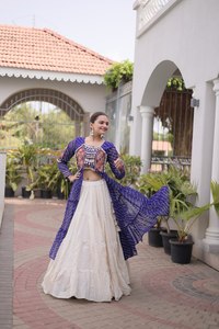 Vestido Garba de Gujarat, Chaniya Choli, Lehenga Choli, Tradicional, Especial para Navratri, Algodón Puro, Trabajo Gamathi, Largo hasta el Suelo, Invierno - Product Image 2