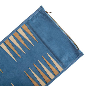 AQDAS INDUSTRIES Portable Leather <b>Backgammon</b> Set Foldable Travel Game <b>Board</b> with Dice and Checkers Blue Outdoor & Party Use - Product Image 5