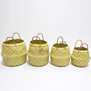Natural Woven Palm Leaf <b>Wicker</b> <b>Baskets</b> With <b>Handles</b>, Sustainable Home Decor & Storage For Any Room - Product Image 4